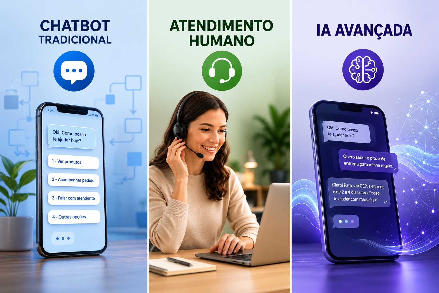 Asistență prin WhatsApp: comparație între chatbots tradiționali, uman și IA avansată